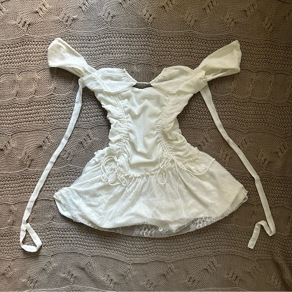 Women's Mini Dress with Lace Detail in White
